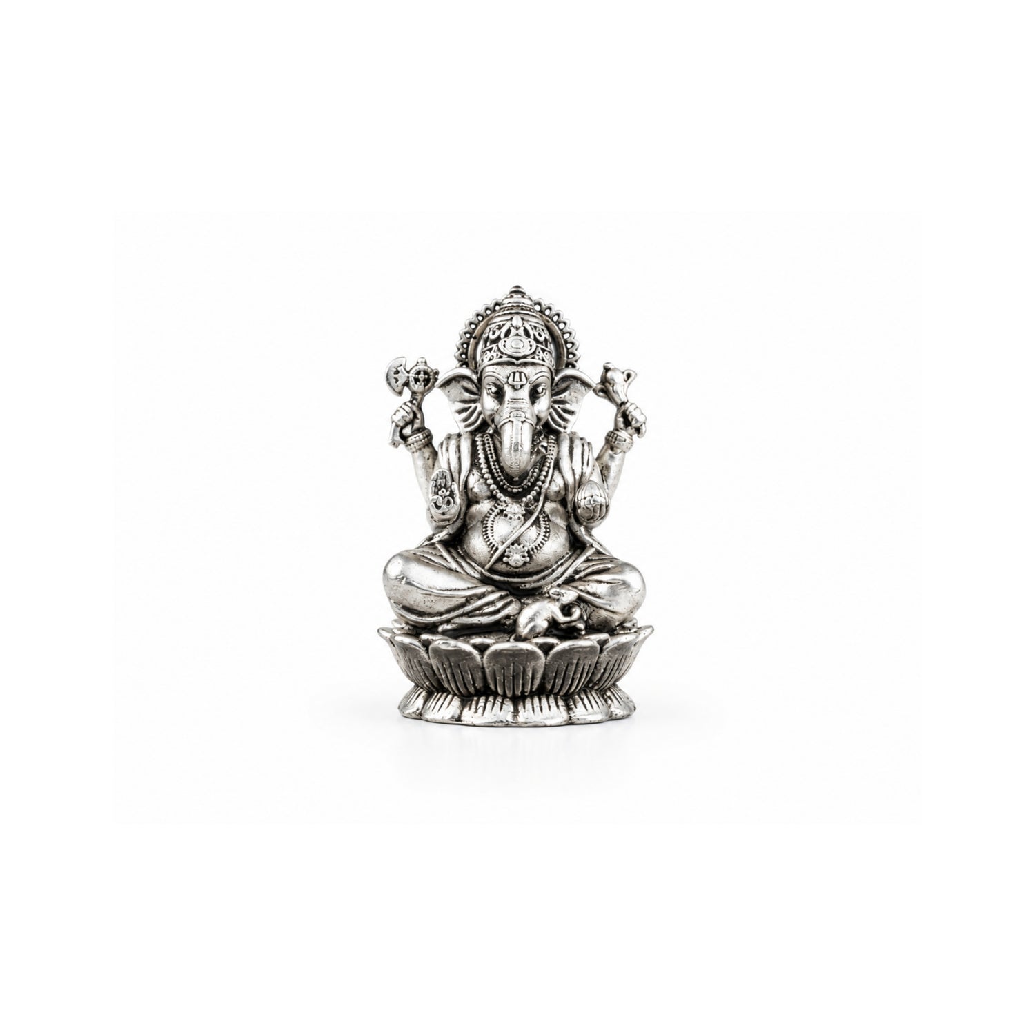 925 Pure Silver Antique Seated Ganesha on Lotus Idol
