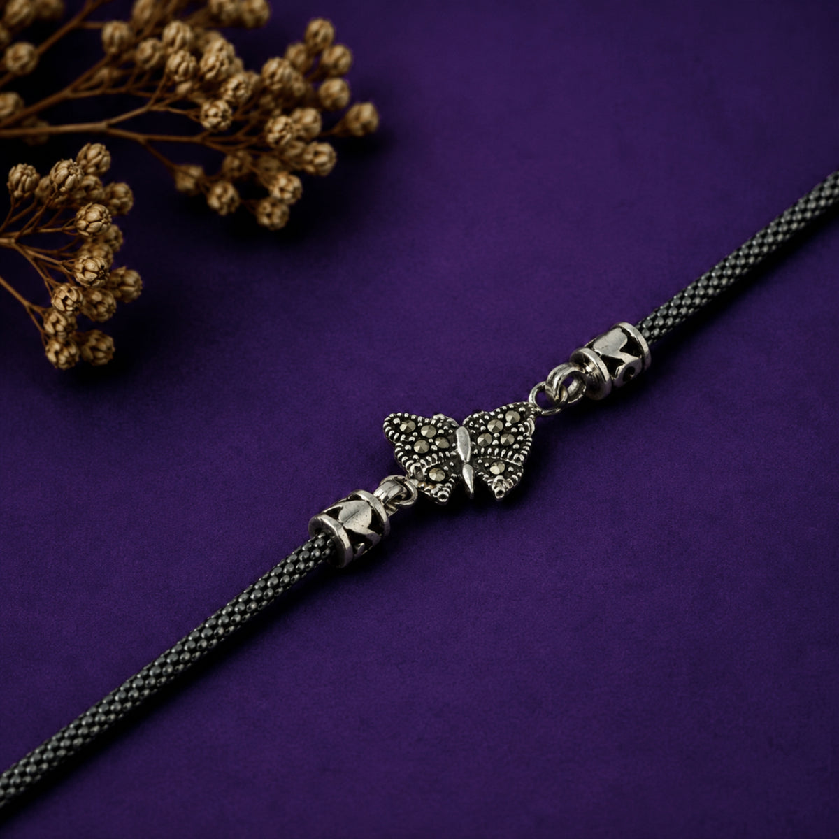 The Antique Mariposa Oxidized Mesh Silver Bracelet