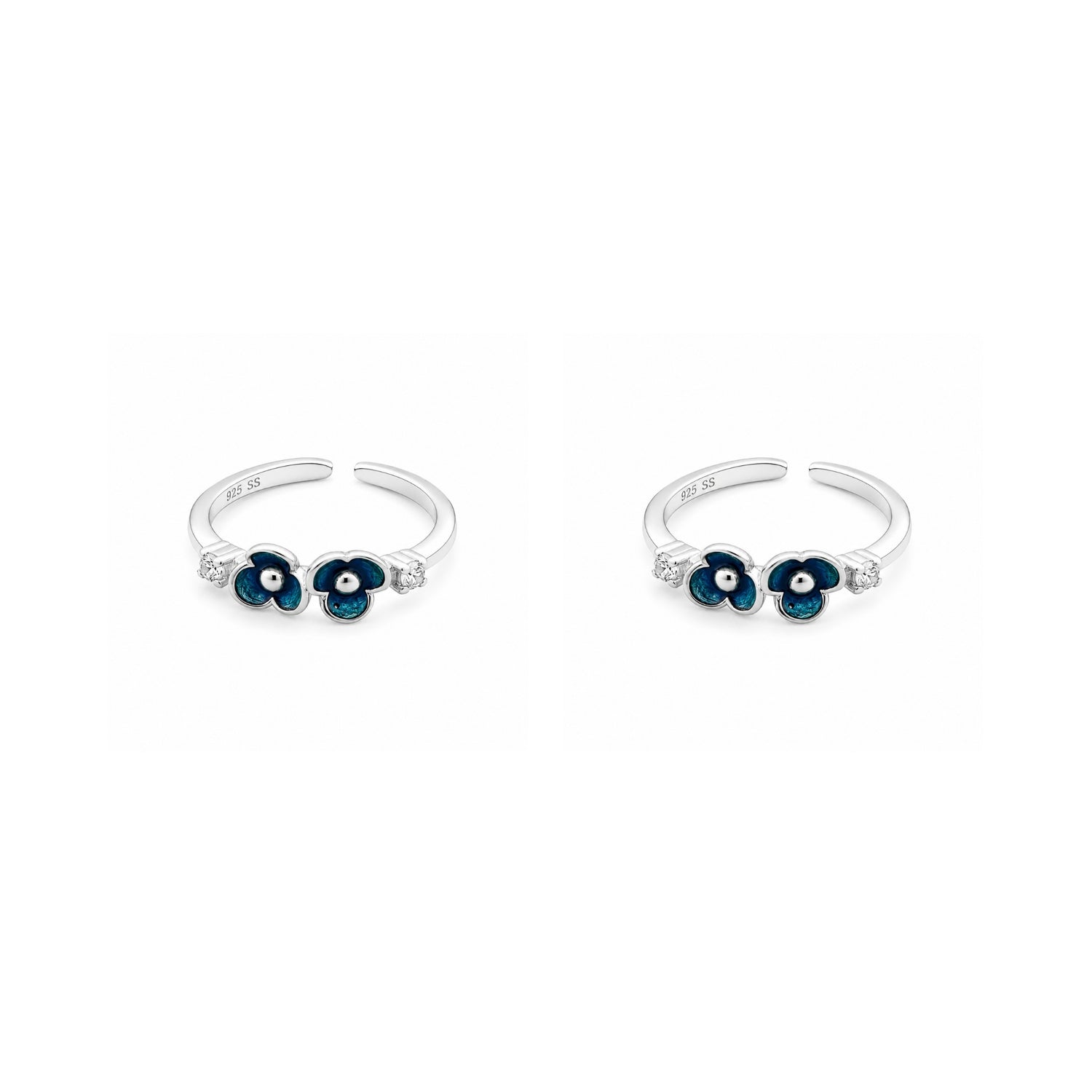 Teal Forget-Me-Not Adjustable 925 Sterling Silver Toe Rings