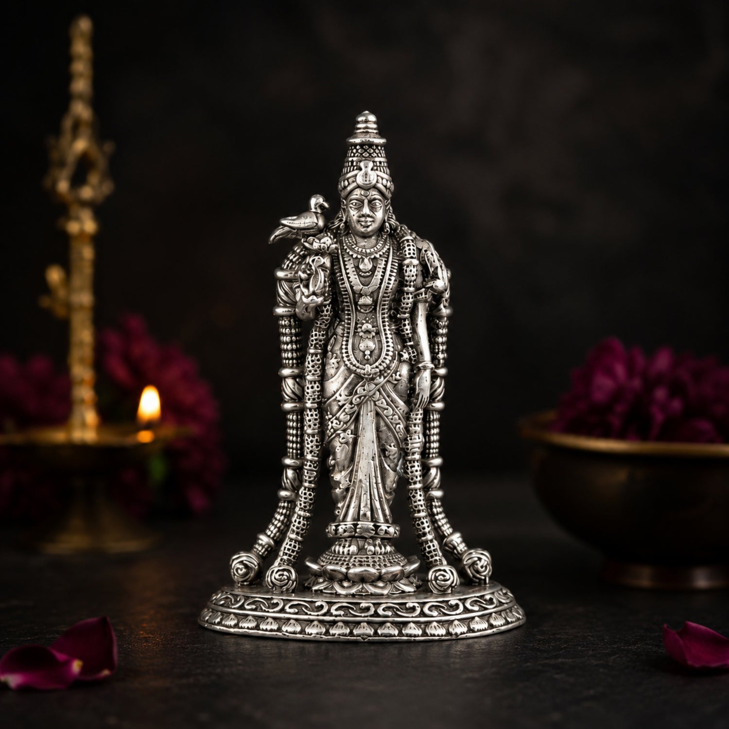 925 Pure Silver Antique Goddess Meenakshi Amman Idol