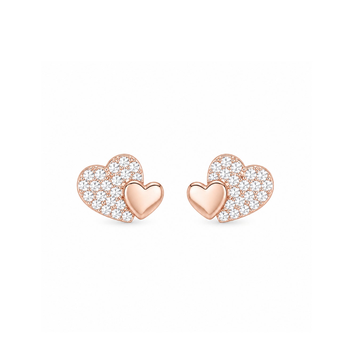 Dual Sweetheart Pavé 925 Pure Sterling Silver Stud