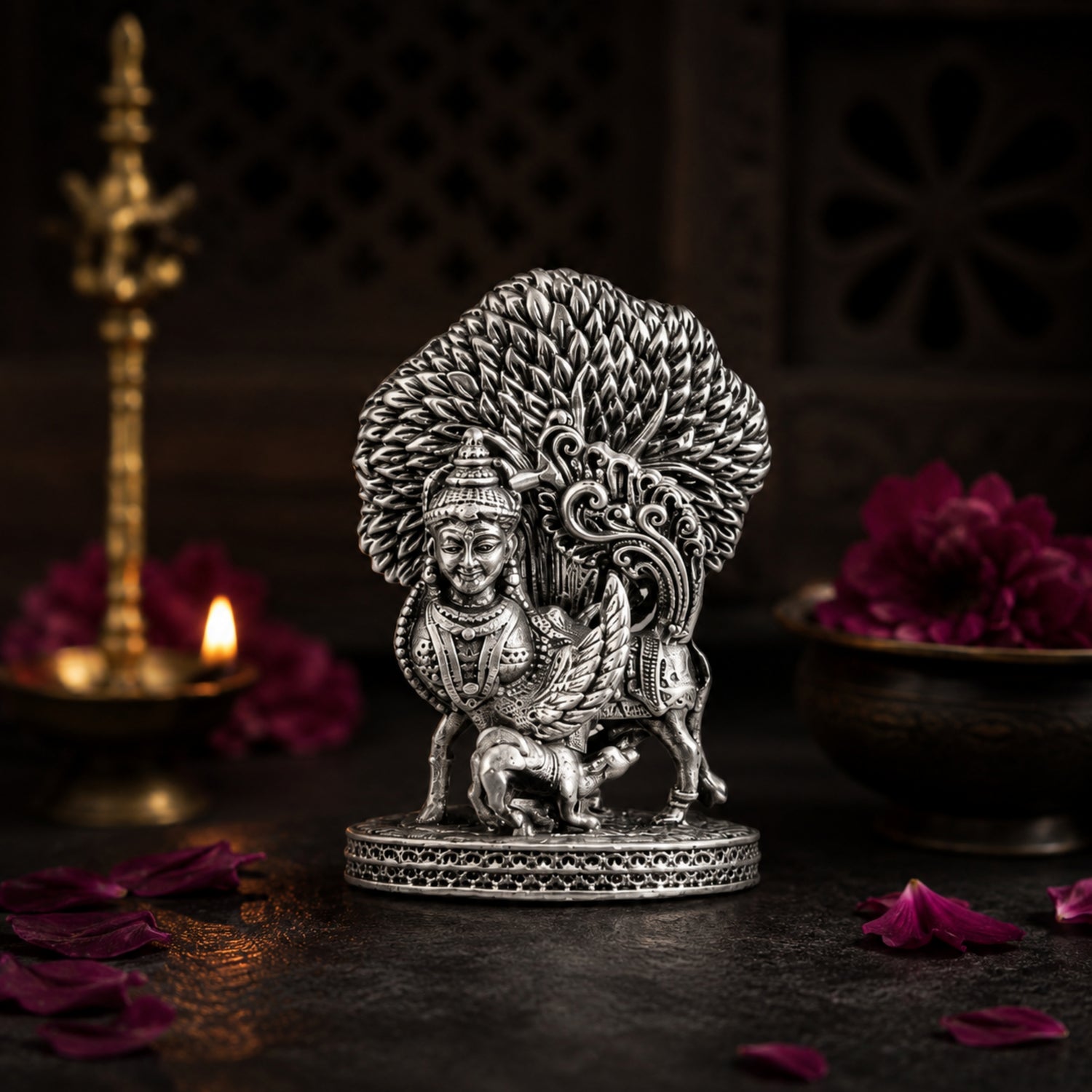 925 Pure Silver Antique Kamadhenu Wish-Fulfilling Cow Idol