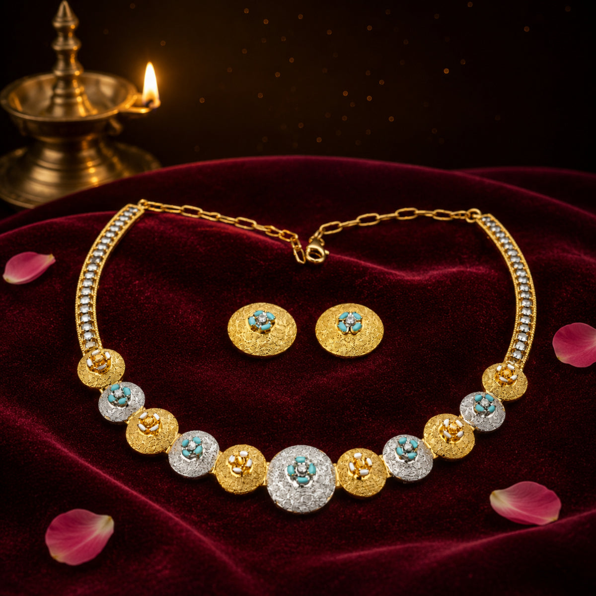 Mayura Mandala 925 Sterling Silver Dual-Tone Beaded Choker Set
