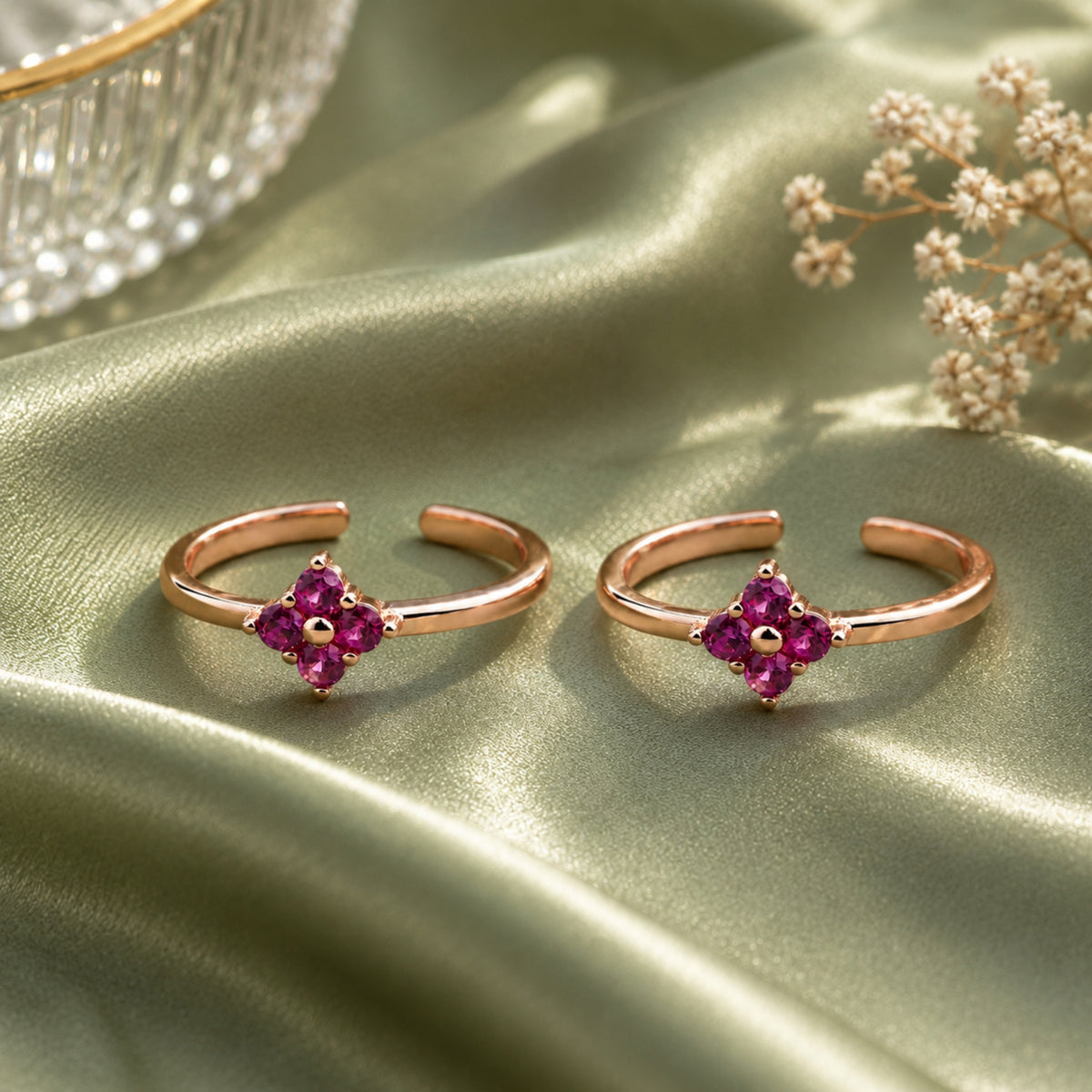 Emerald Blossom Diamond-Kite Rose Gold Adjustable Toe Rings