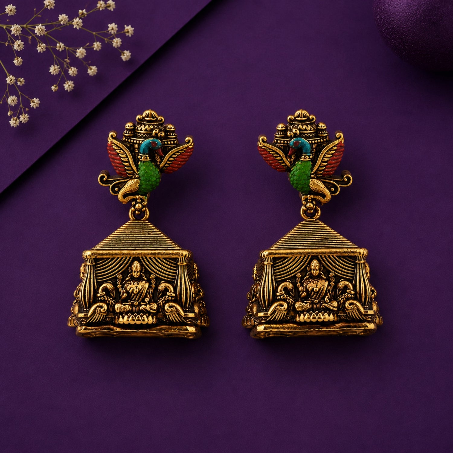 Mayura-Lakshmi Mandapam Antique 925 Silver Jhumkas