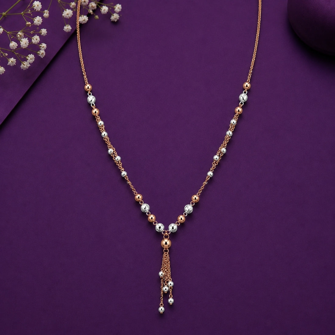 The Rose & Rhodium Tassel Station Silver Chain
