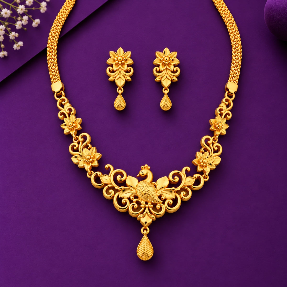 Royal Mayura Vine Heritage 925 Silver Necklace Set
