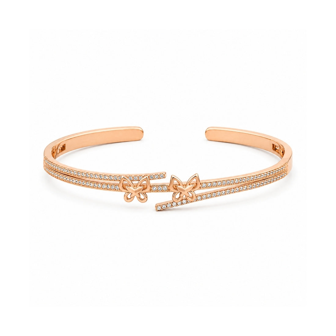 Rose Gold Pavé Twin Butterfly 925 Silver Kada