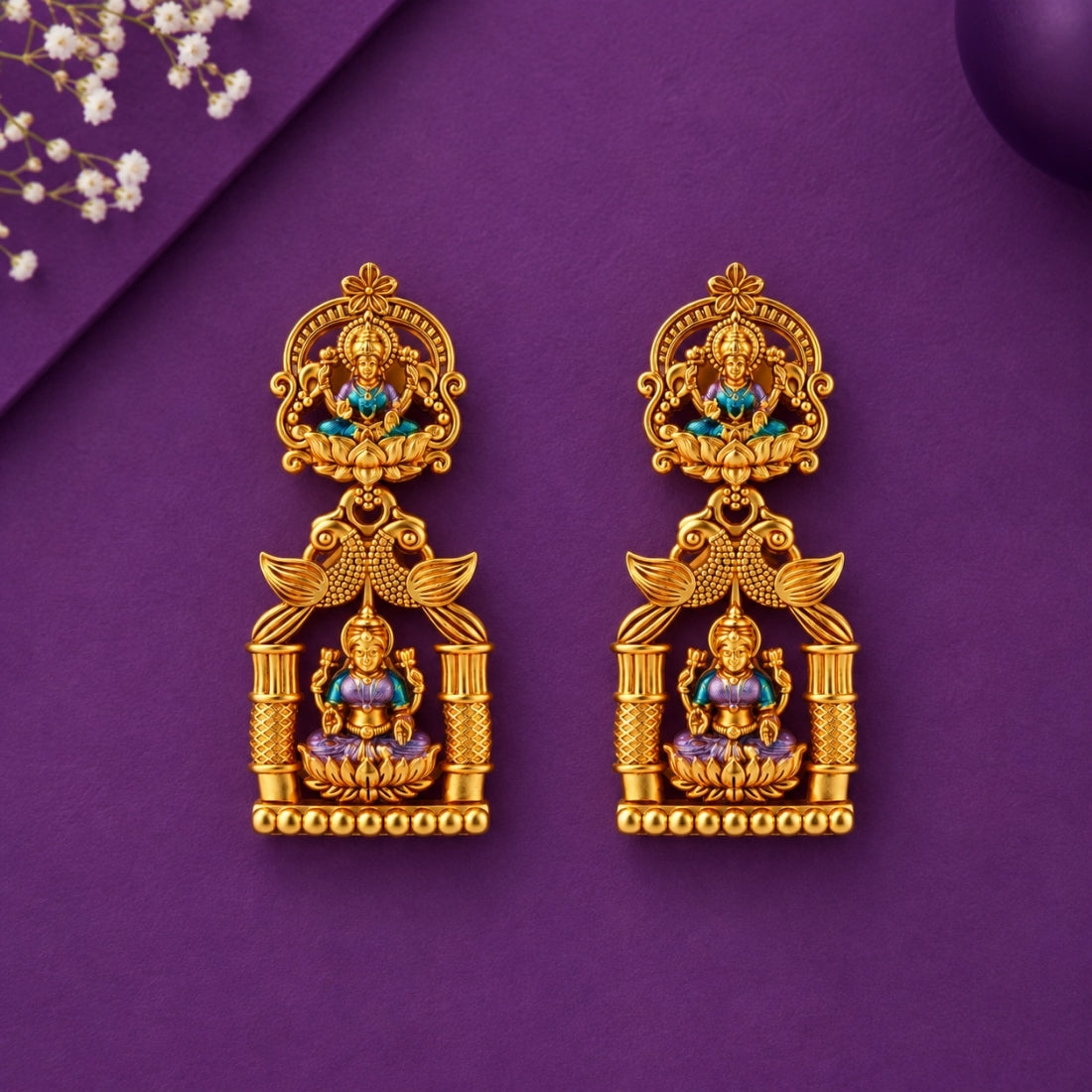 The Royal Lakshmi Mandap Heritage Drop Earrings in 925 Sterling Silver