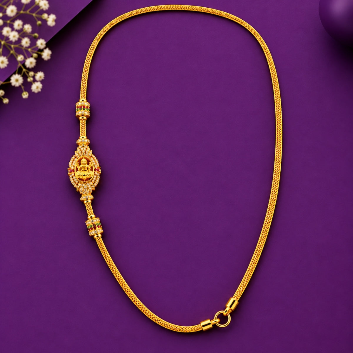 Divine Goddess Lakshmi All-Gold Arch 925 Sterling Silver Gold Plated Thali Chain