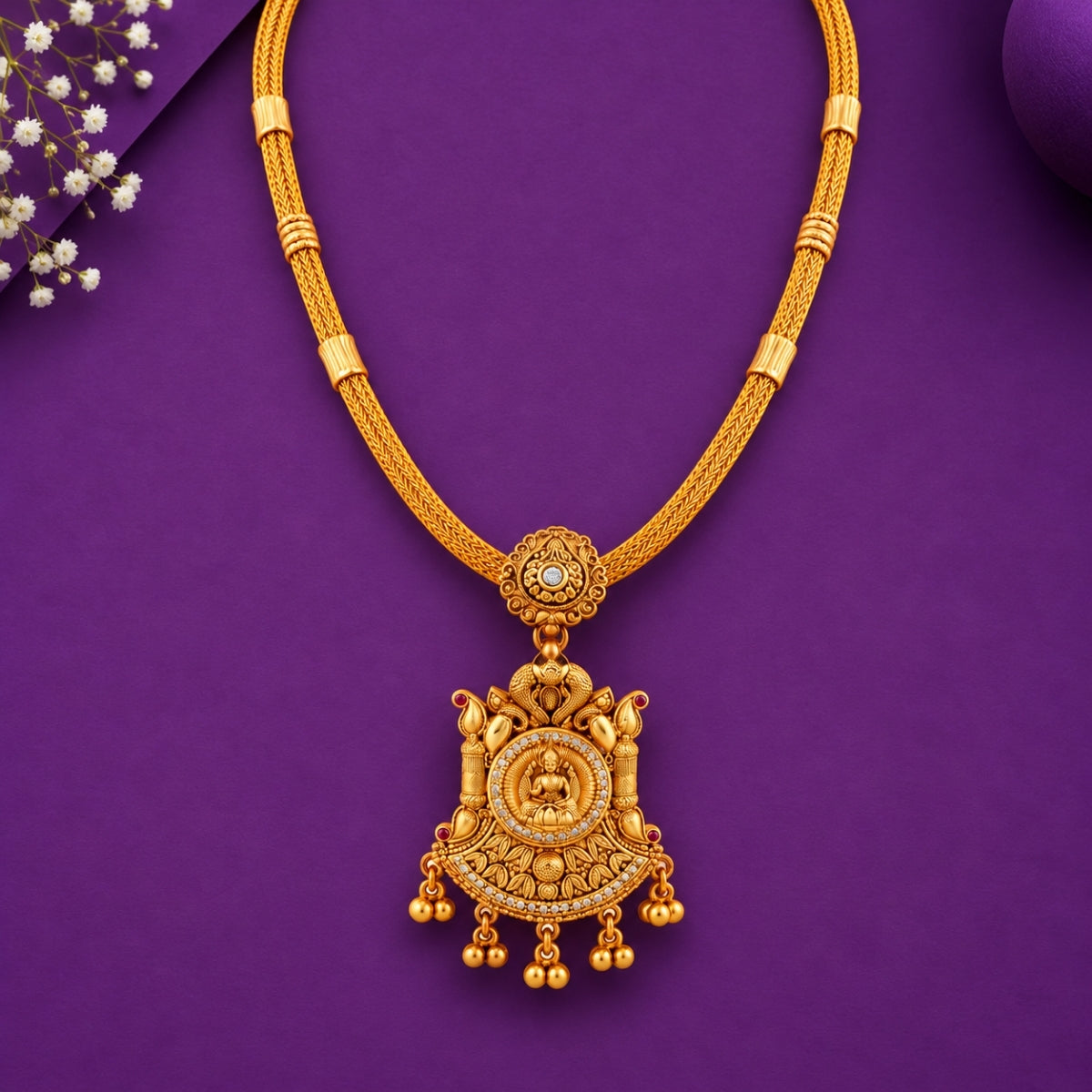 The Mayura Lakshmi Nakshi 925 Silver Gold Plated Silver Necklace