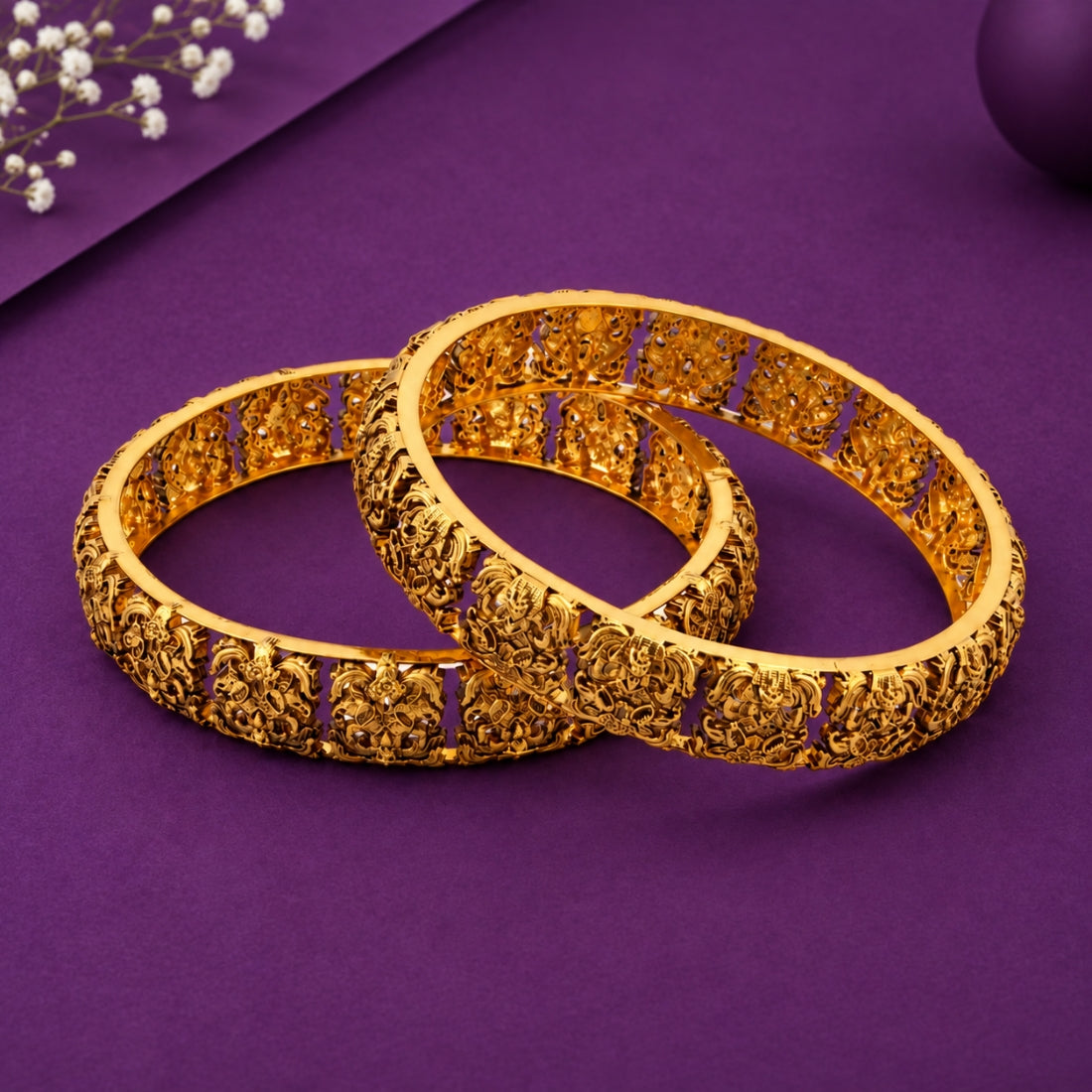 The Kalyani Gokhru 925 Silver Gold Plated Broad Bangles