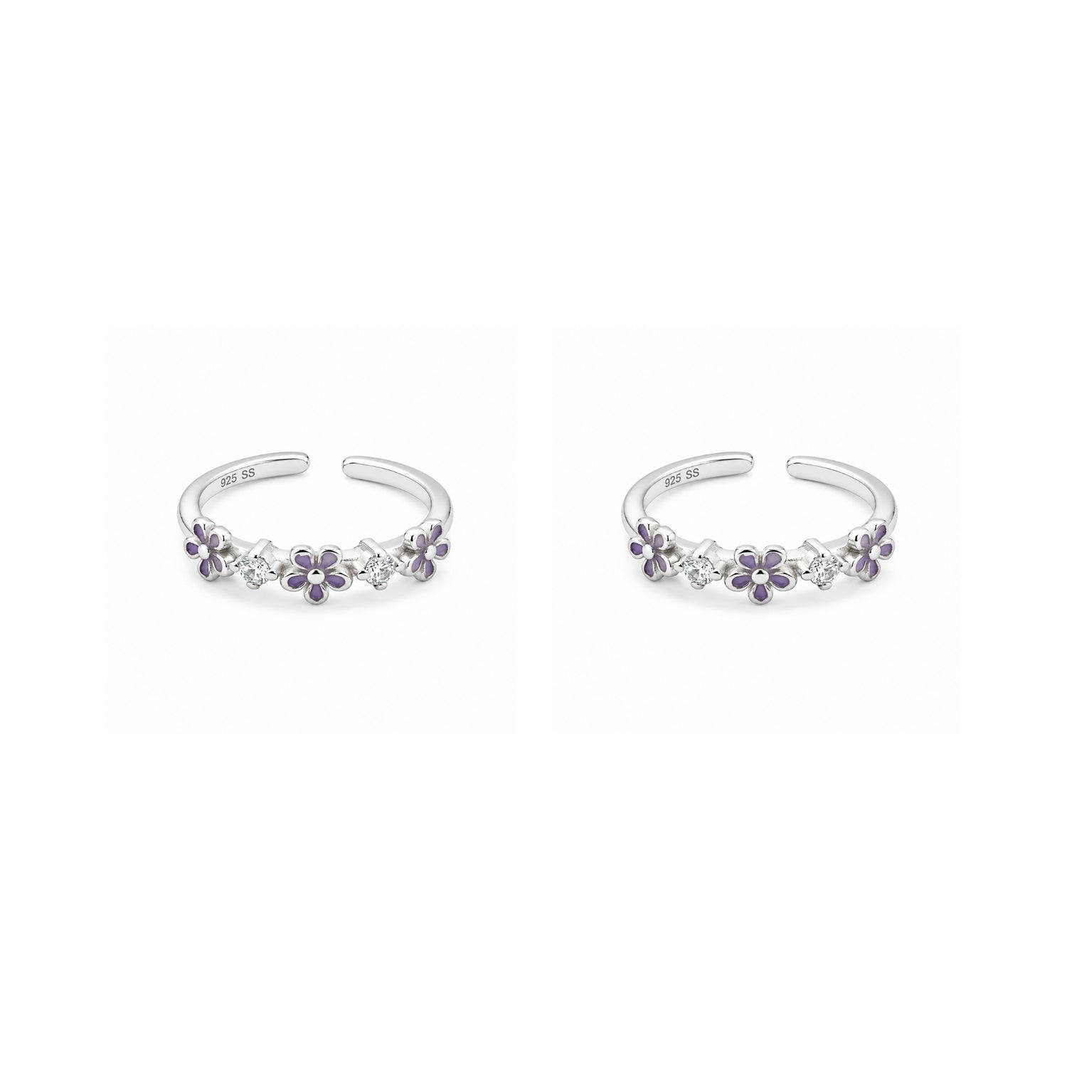 Violet Blossom Eternity Adjustable 925 Sterling Silver Toe Rings