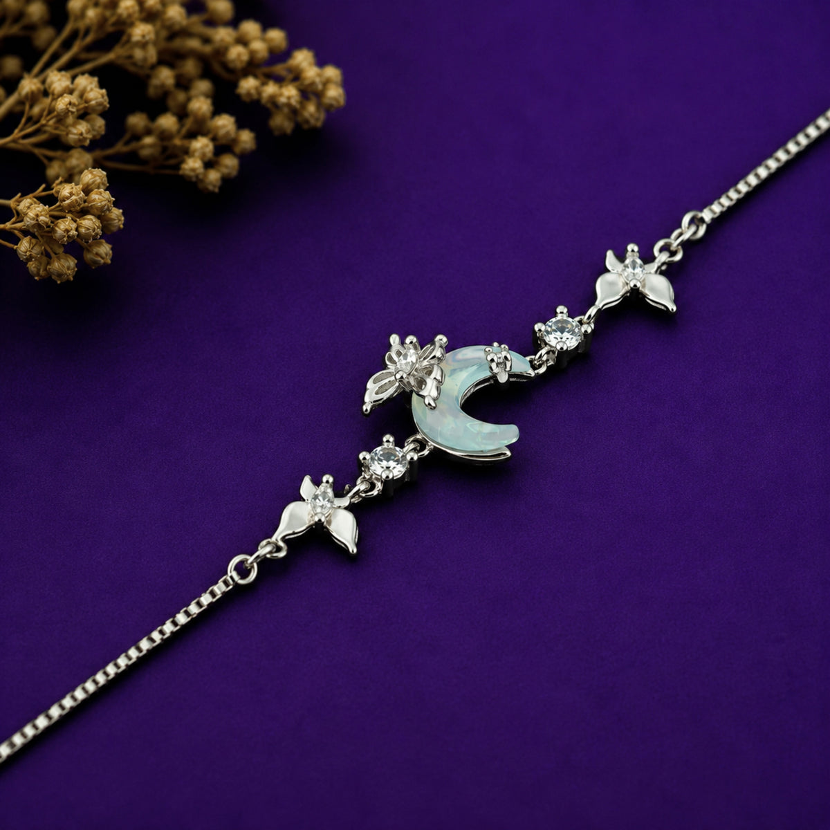 The Selene Crescent & Blossom Shimmer Bracelet