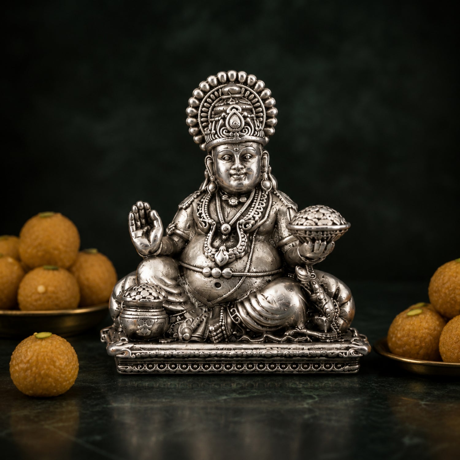 925 Pure Silver Antique Lord Kubera Idol