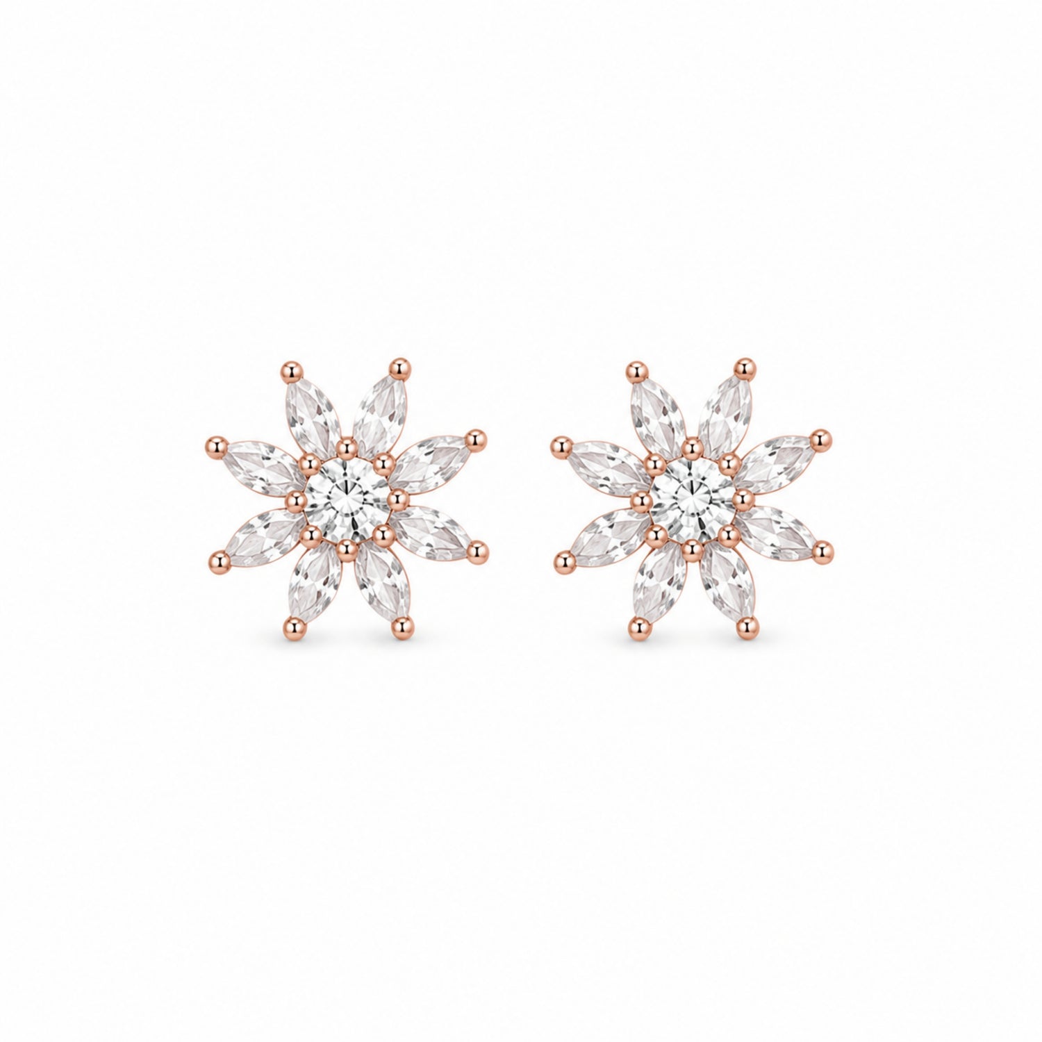 Marquise Sunflower Halo 925 Pure Sterling Silver Stud
