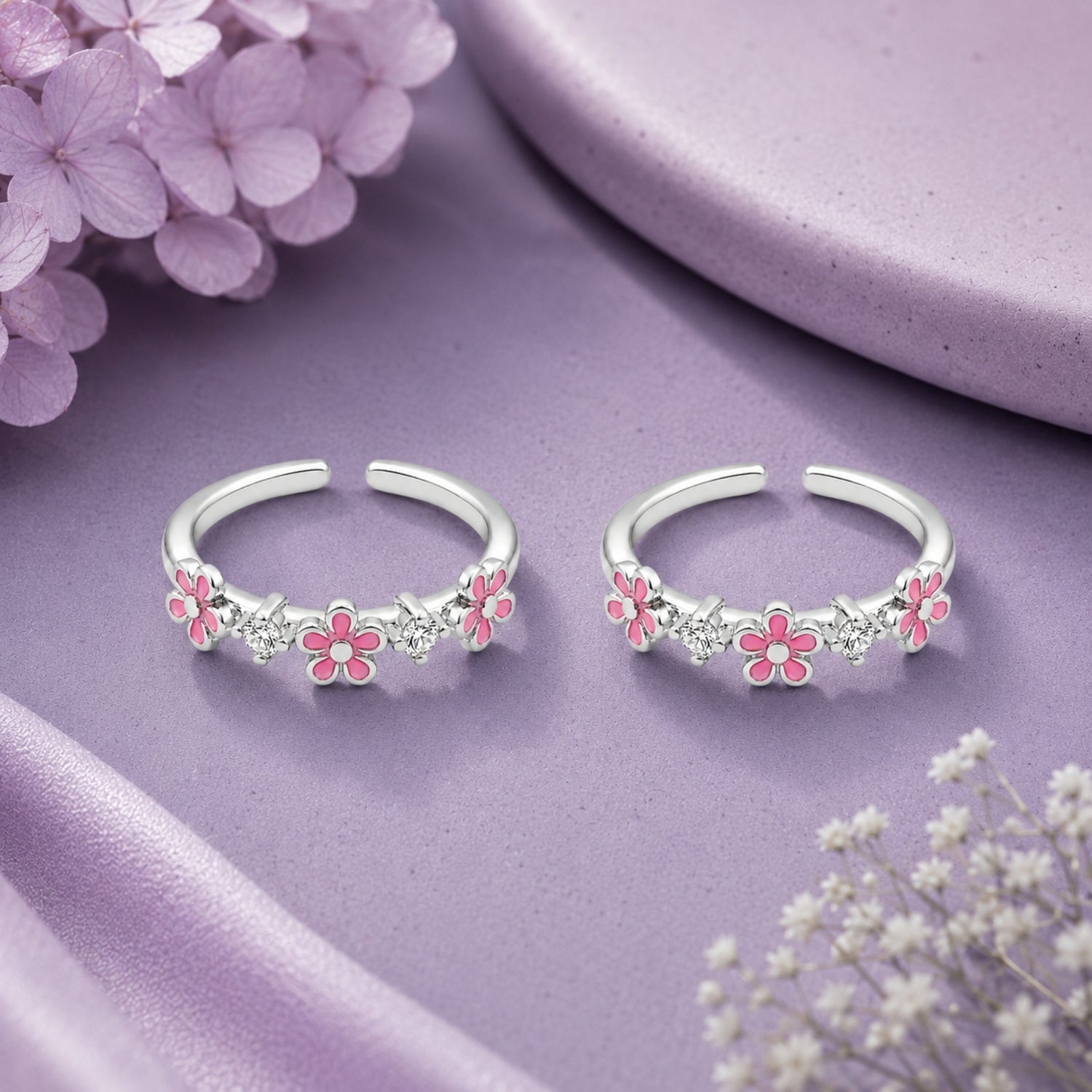 Blushing Sakura Eternity Adjustable 925 Sterling Silver Toe Rings