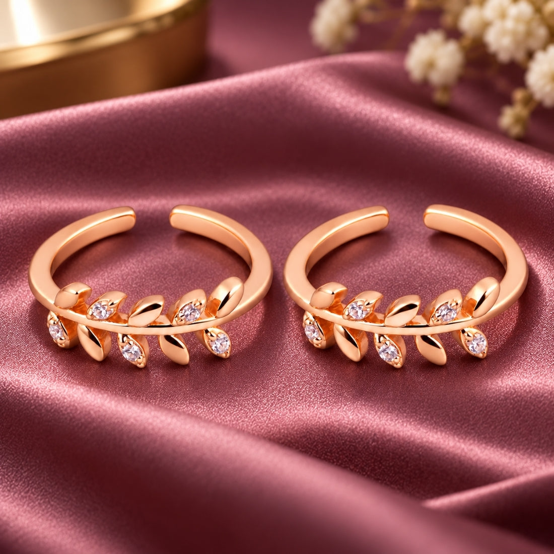 Rose Gold Olive Branch Shimmer 925 Silver Toe Rings