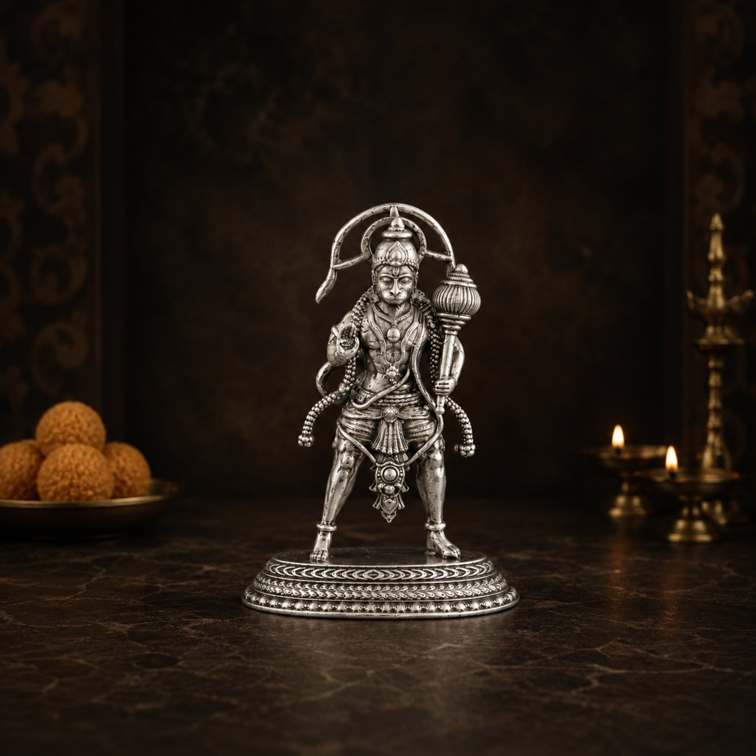 925 Pure Silver Antique Standing Lord Hanuman Idol