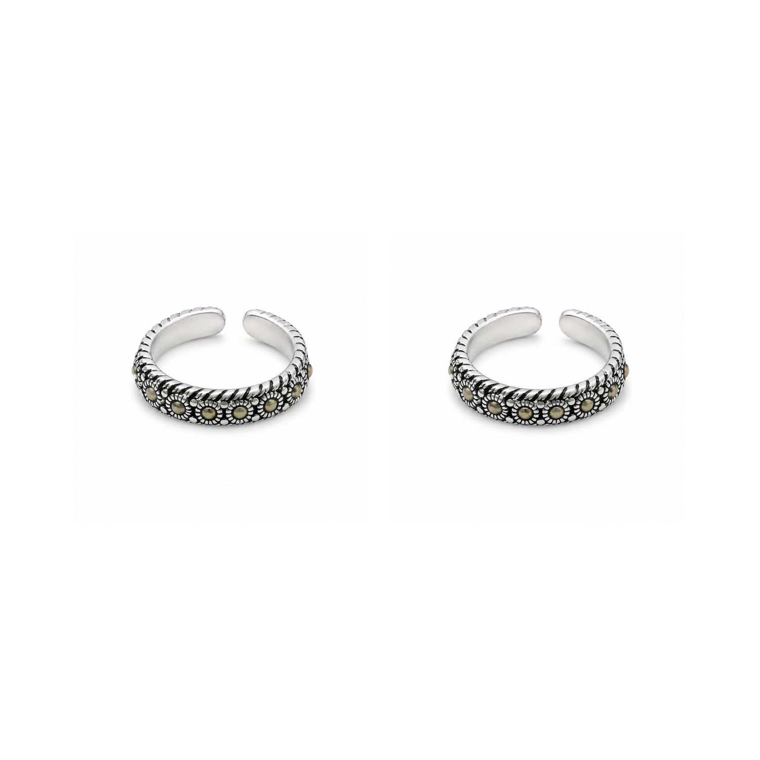 Vintage Sunburst Textured Oxidized 925 Silver Toe Rings