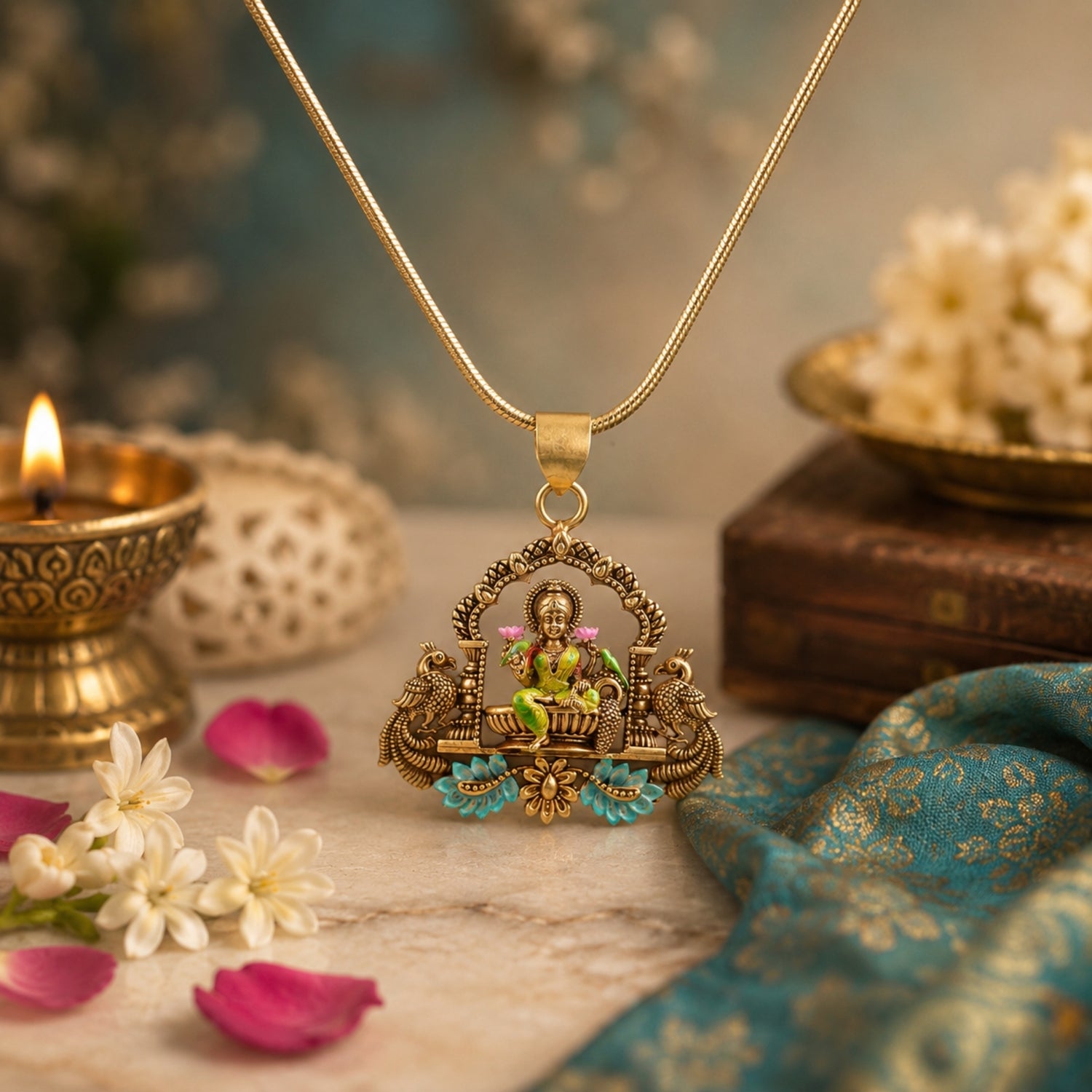 Divine Gold Plated 925 Silver Gajalakshmi Arch Pendant