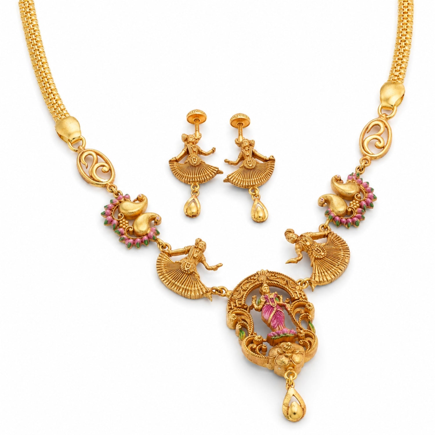 The Nritta Lakshmi 925 Silver Temple Necklace Set