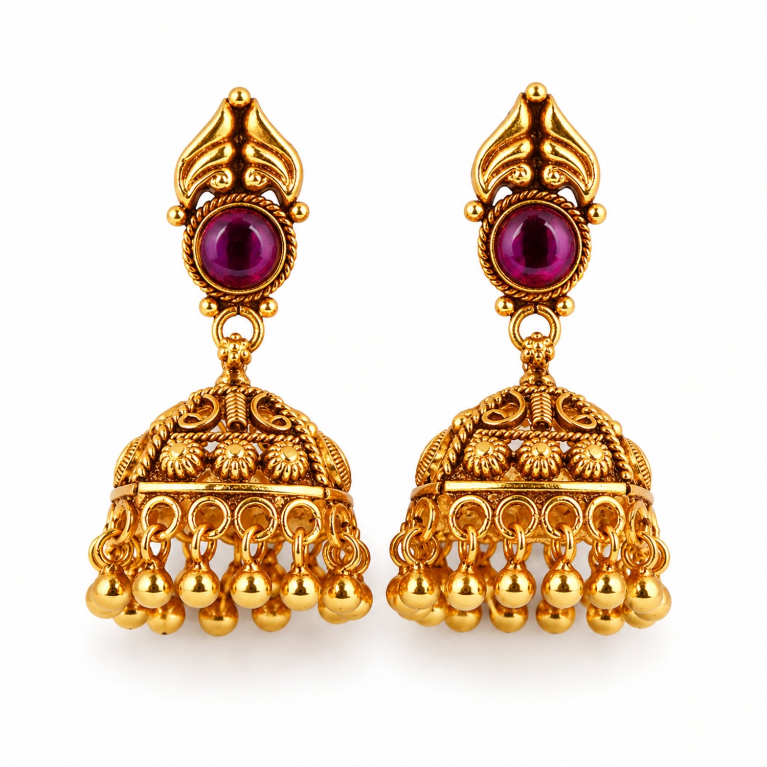 The Advika Ruby Crown Jhumka – 925 Sterling Silver