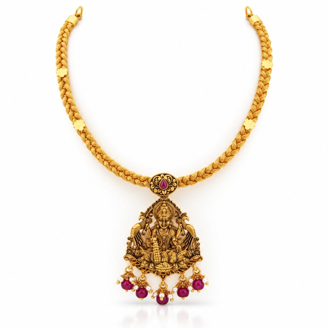 22K Gold Plated 925 Silver Braided Rope Lakshmi Pendant Choker