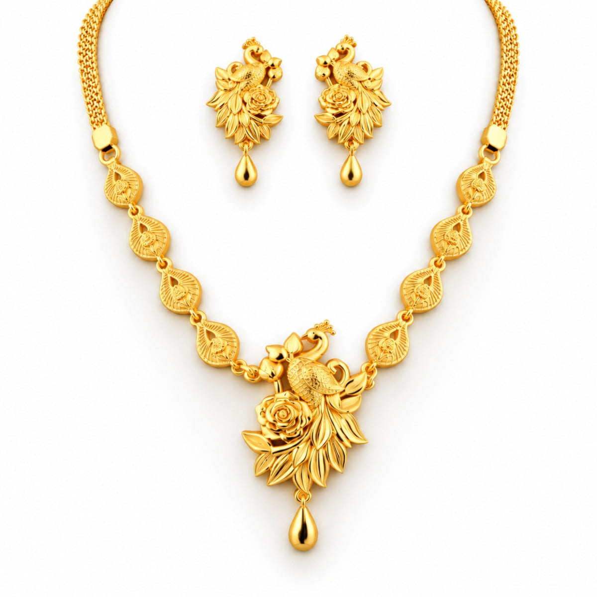 Regal Peacock & Rose Heritage 925 Silver Necklace Set