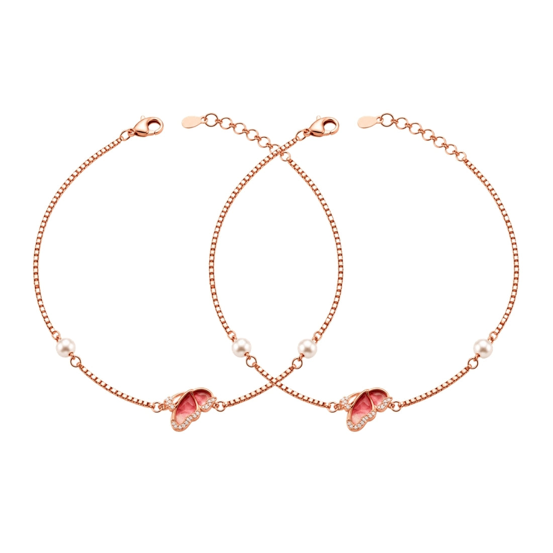 The Enchanted Butterfly Rose Gold 925 Silver Anklet Pair