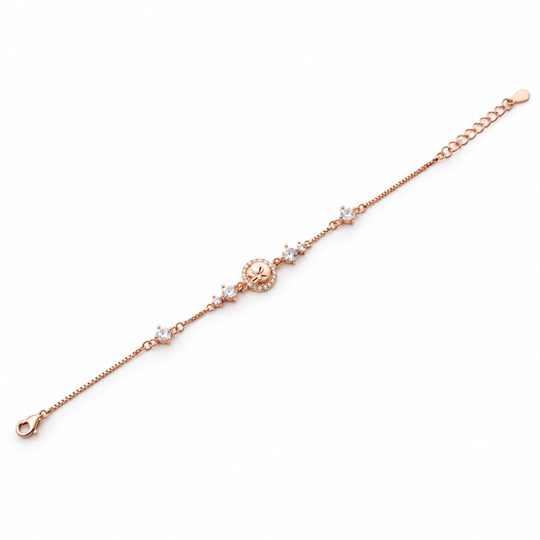 The Divine Ganesha – 925 Rose Gold Pavé Medallion Bracelet