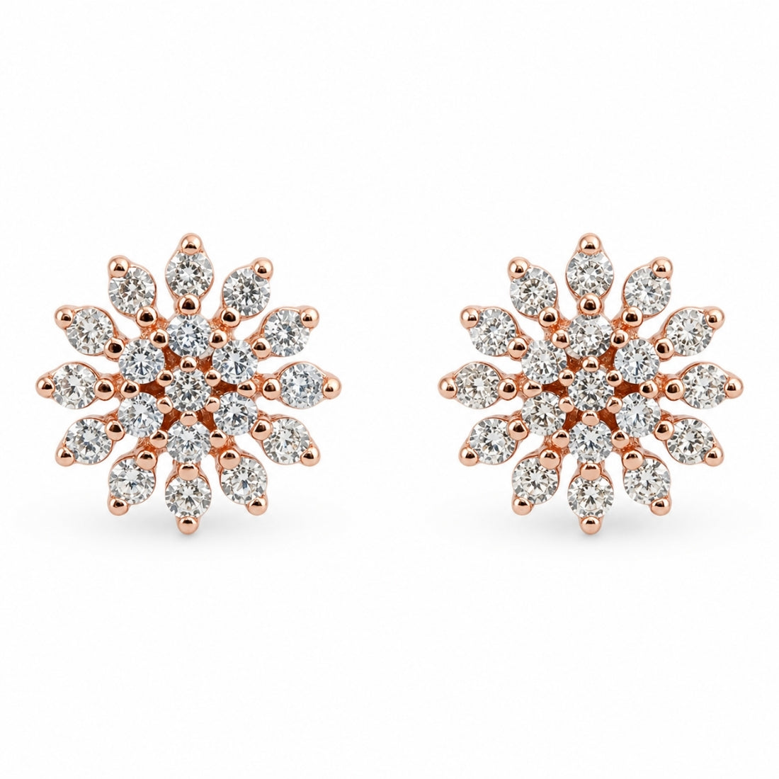 Rose Gold Starburst Snowflake Stud Earrings
