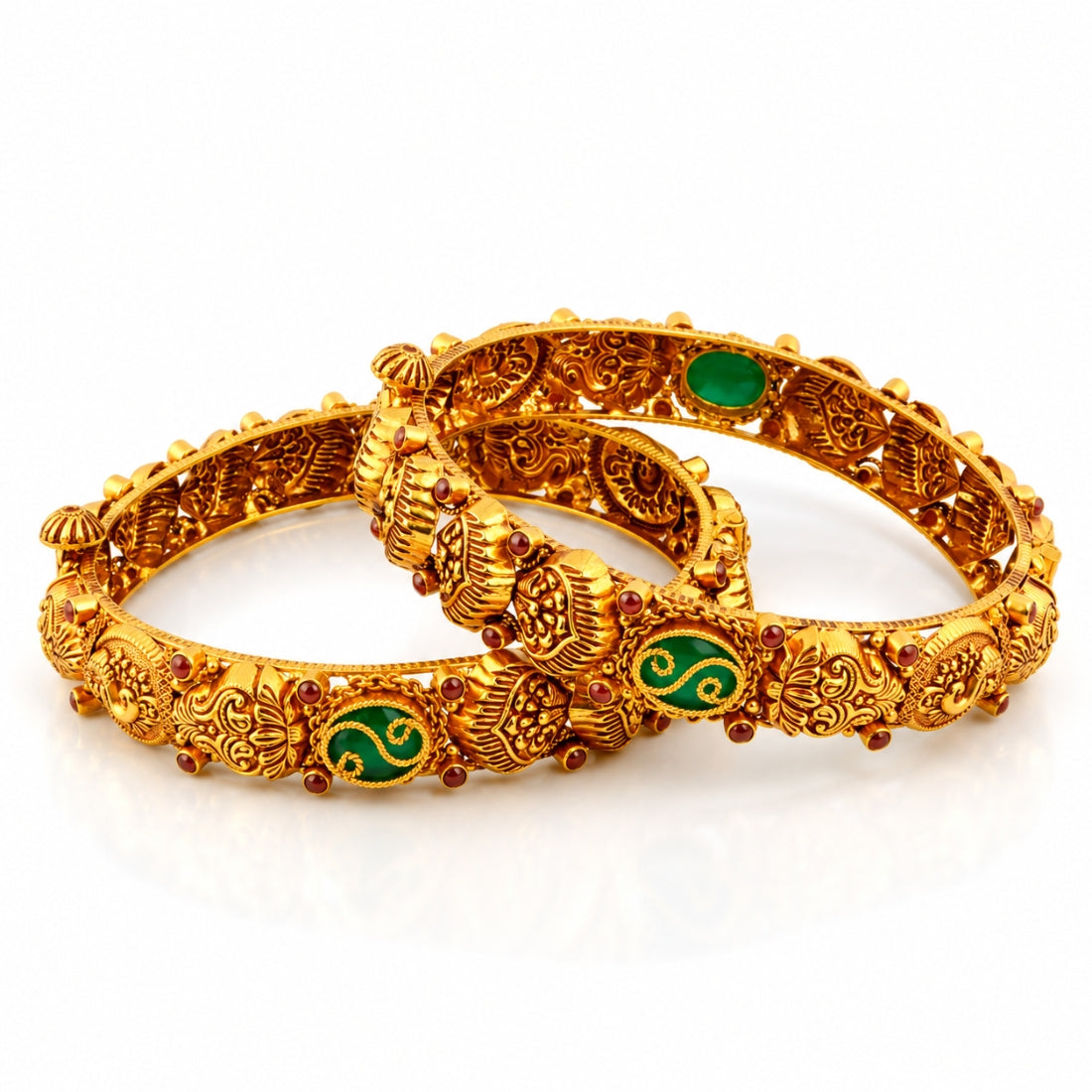 The Royal Gaja – 925 Silver Antique Gold-Plated Elephant Bangles Set