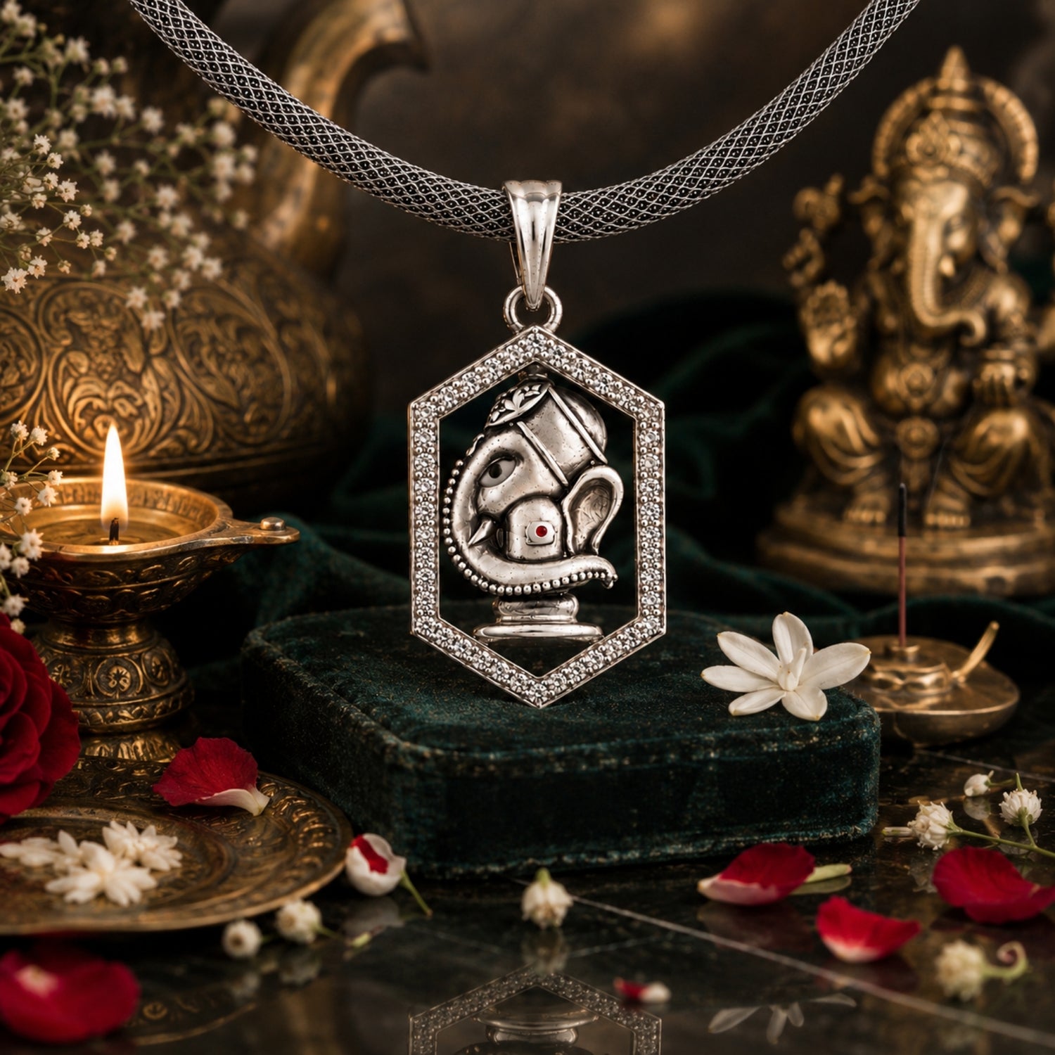 The Hexa-Vinayaka Diamond-Border Pendant
