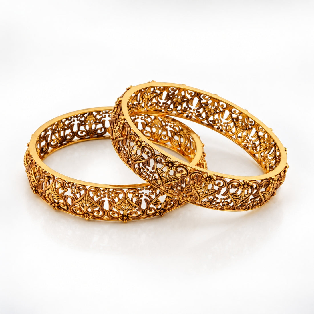 The Madhuri Lace 925 Silver Gold Plated Open-Work Bangles