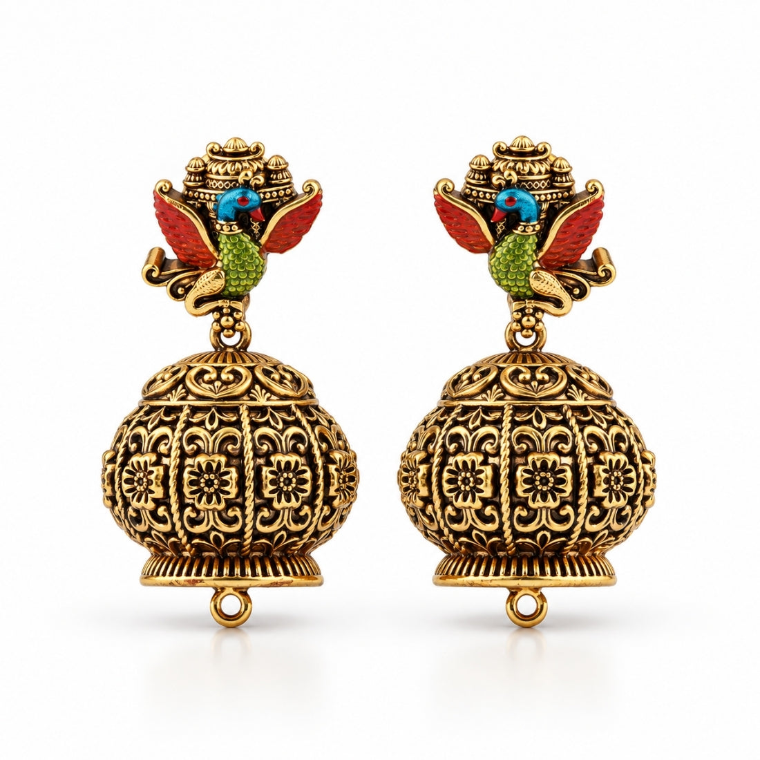 The Mayur Pankh Kalash Enamel Jhumkas