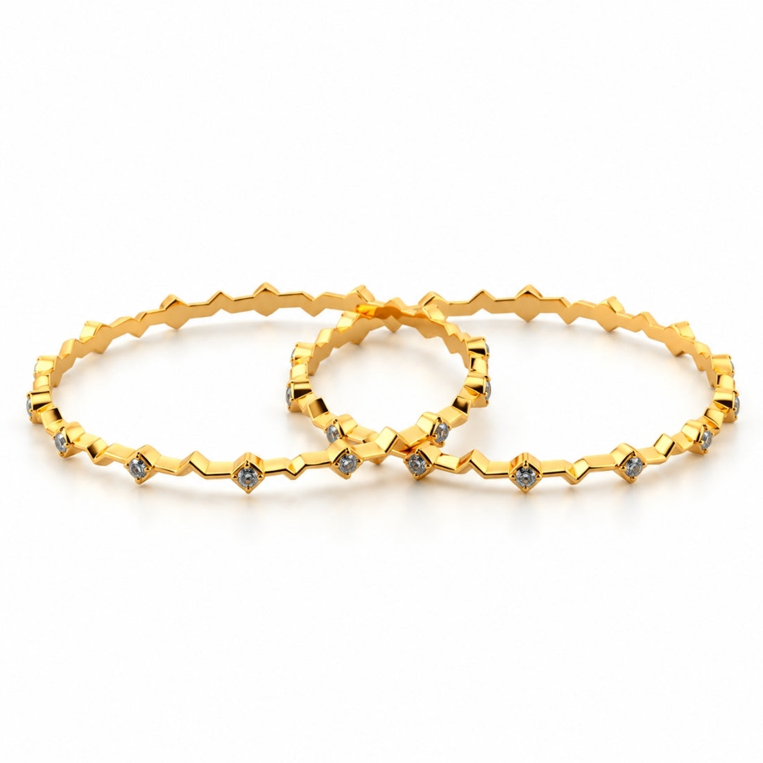 The Chevron Prism Diamond-Shaped Stackable Bangles (Set of 2 in 925 Sterling Silver with Rich 24K Gold Polish)