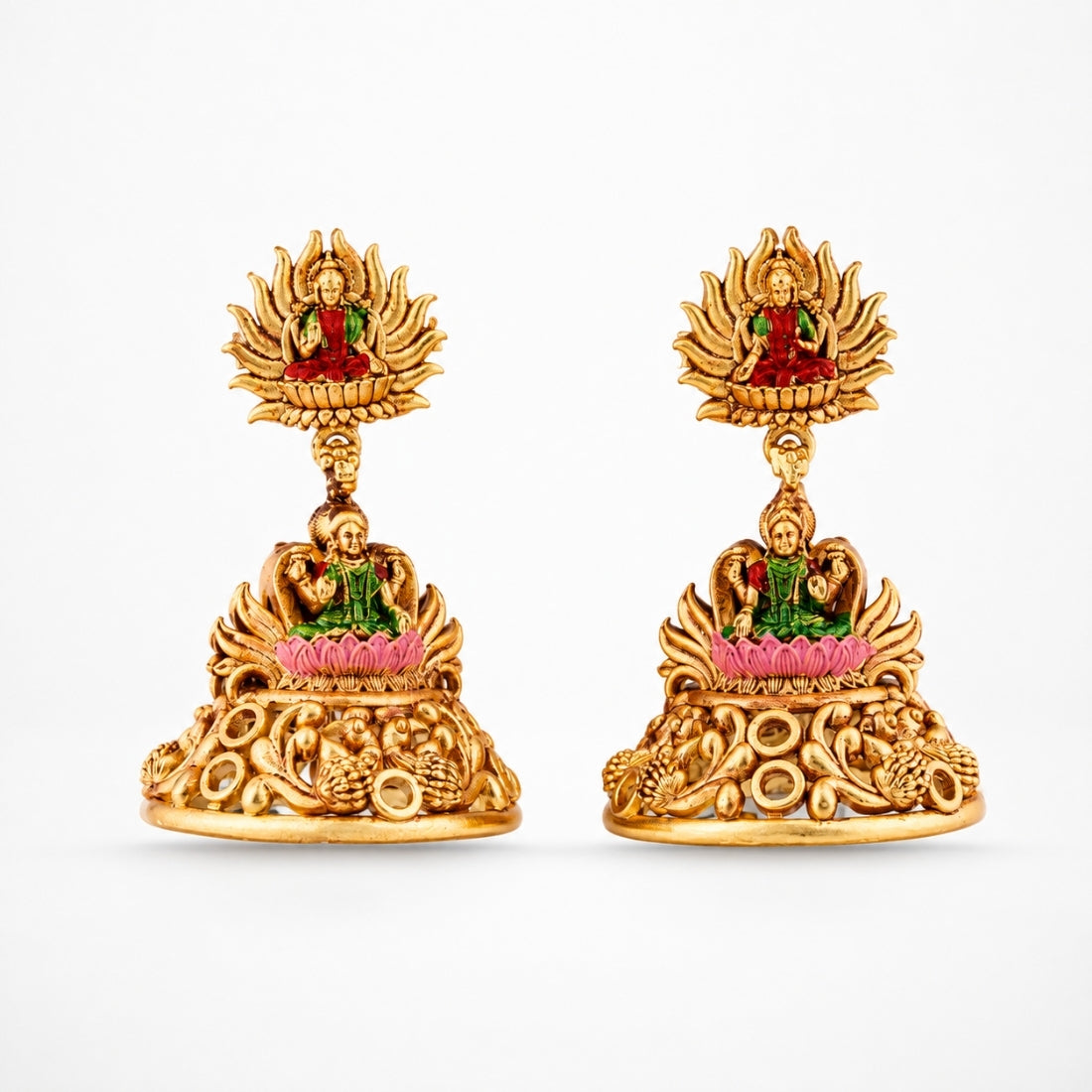 Ornate Filigree Lotus Lakshmi 925 Silver Jhumkas