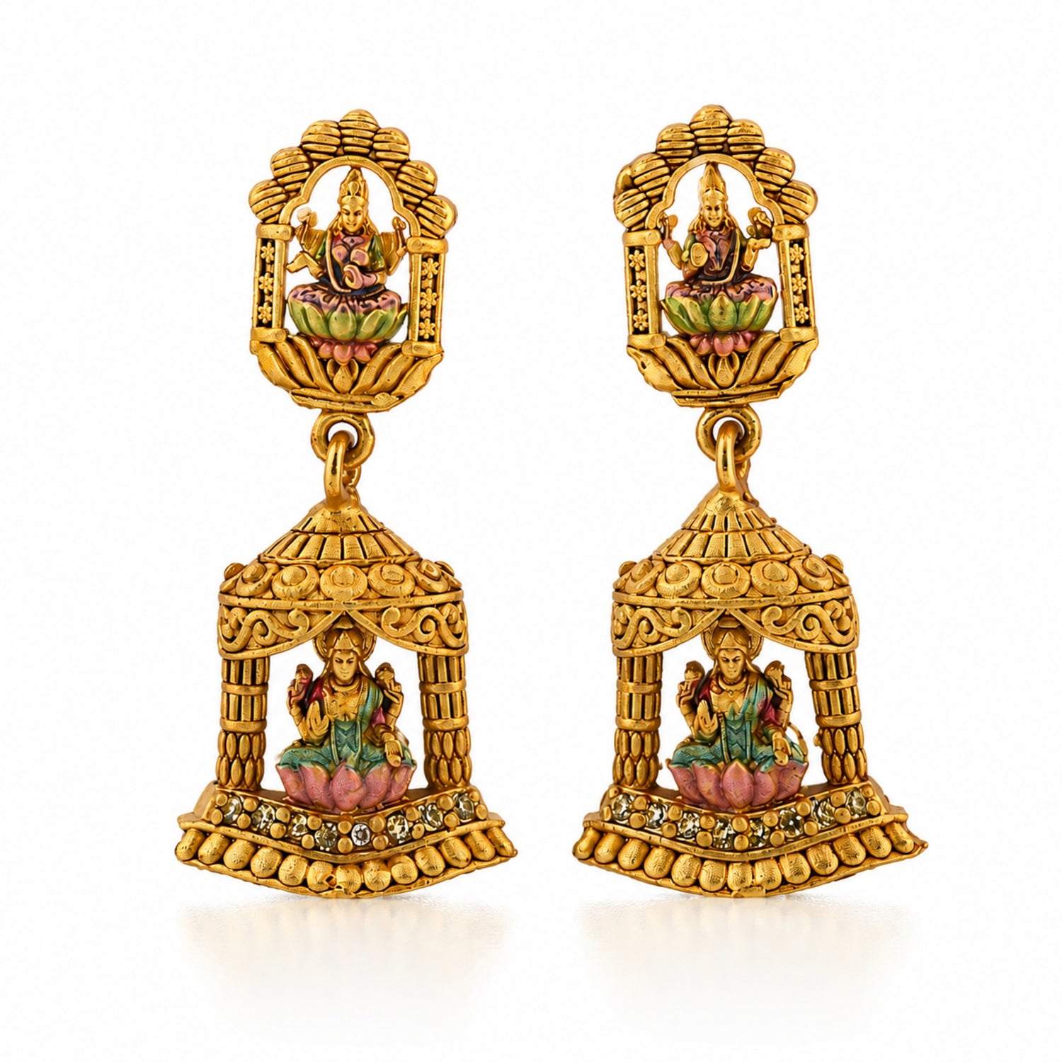The Gaja Lakshmi Arch Dome Enamel Silver Drops