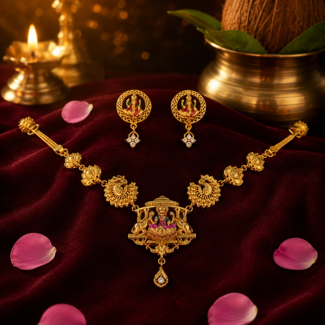 The Rajarajeshwari Lakshmi 925 Silver Choker Set