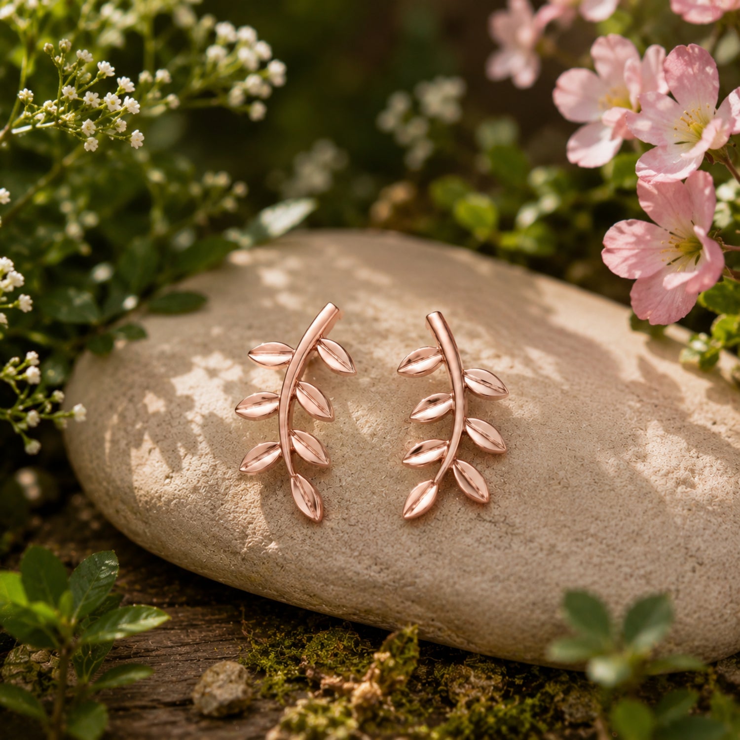 Gilded Laurel Leaf 925 Pure Sterling Silver Ear Climbers