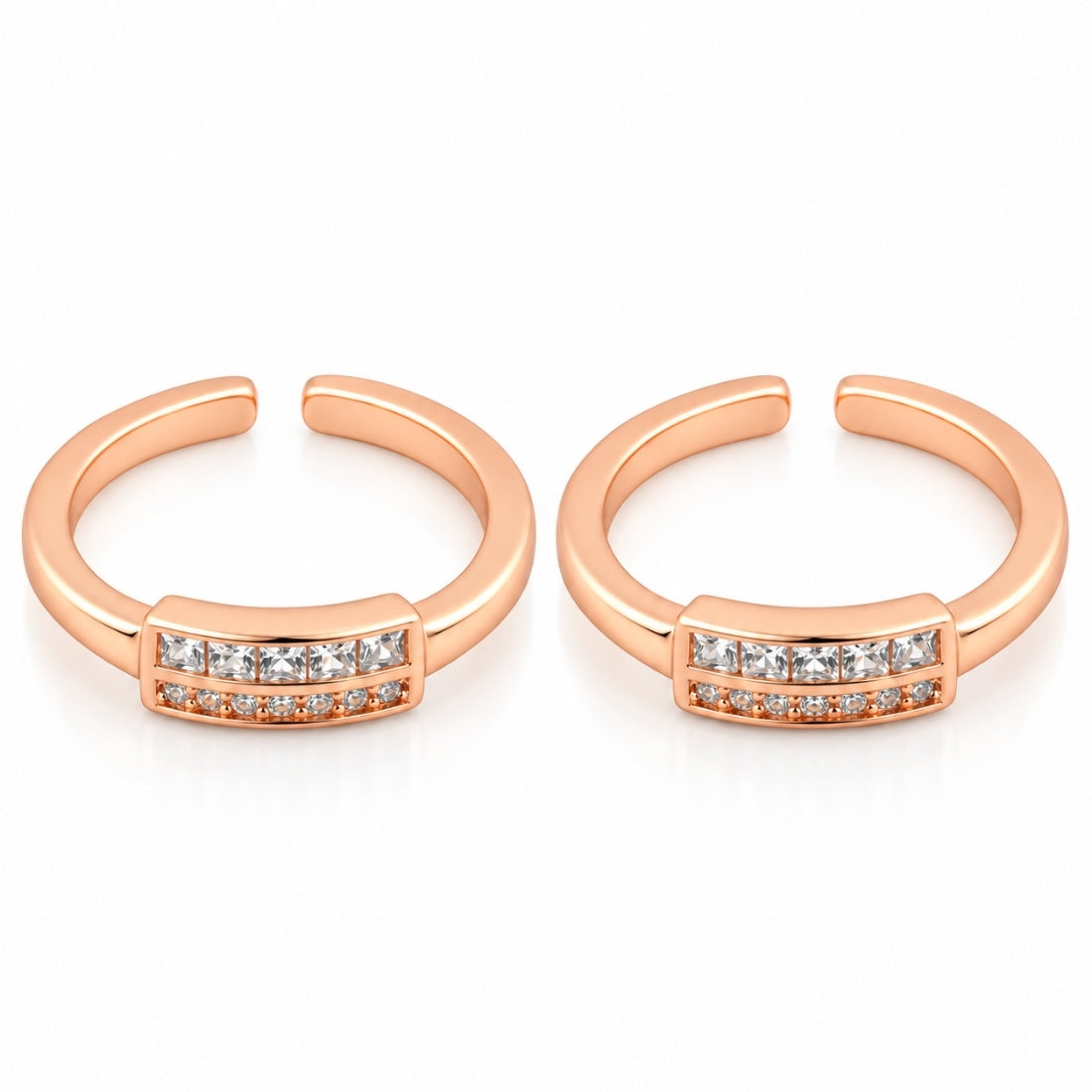 Classic Double-Row CZ Rose Gold-Plated 925 Sterling Silver Adjustable Toe Rings (Pair)