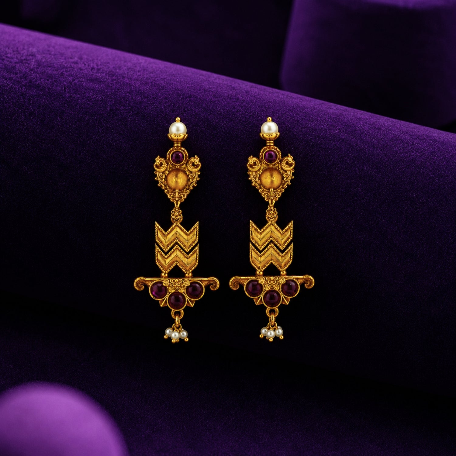 The Chevron Heritage 925 Silver Gold-Plated Drop Earrings