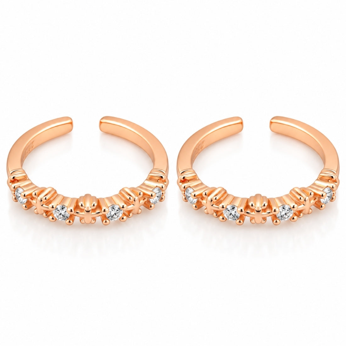 Classic Dual-Row Bar 925 Sterling Silver Rose Gold Plated Adjustable Toe Rings (Pair)