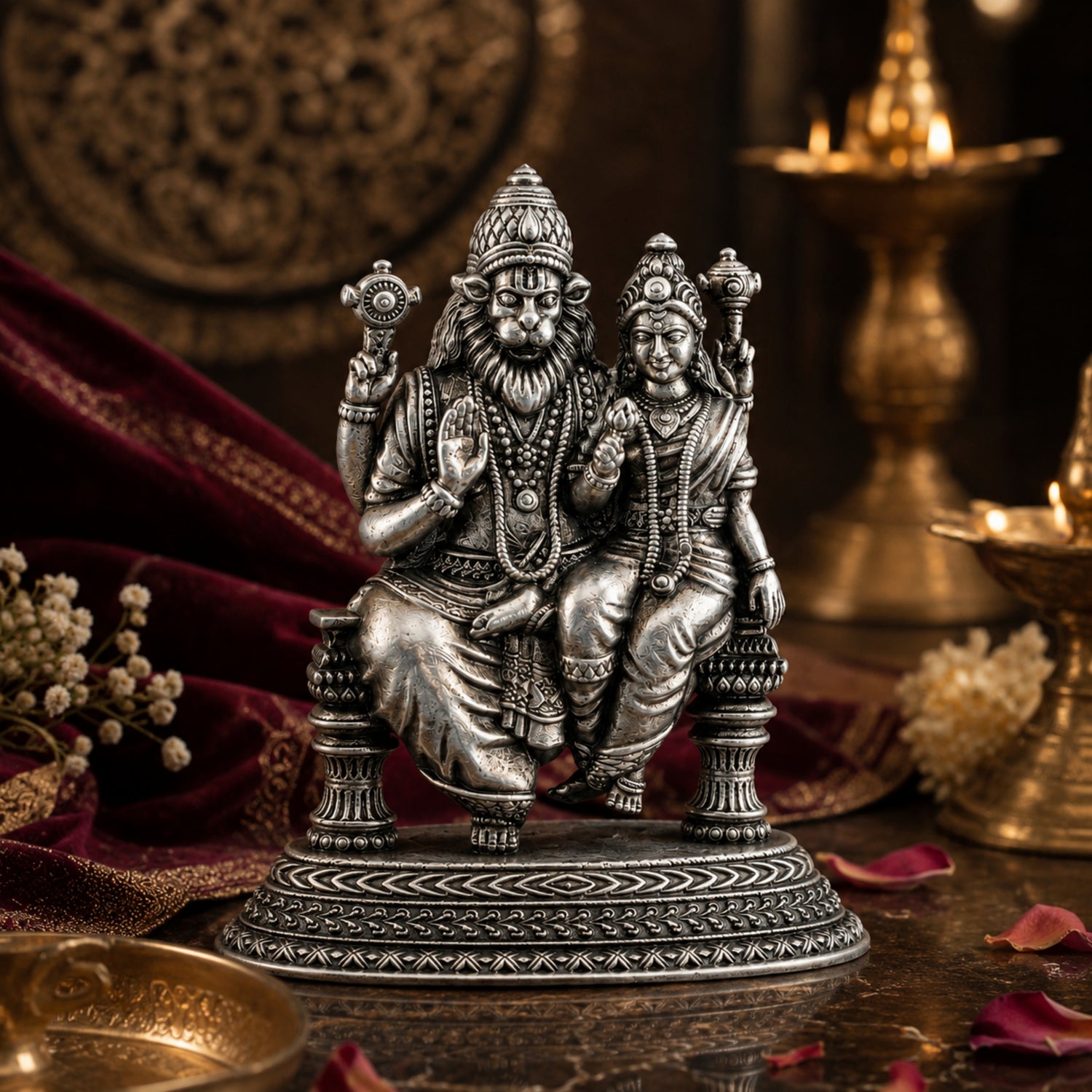 925 Pure Silver Antique Lakshmi Narasimha Swamy Idol