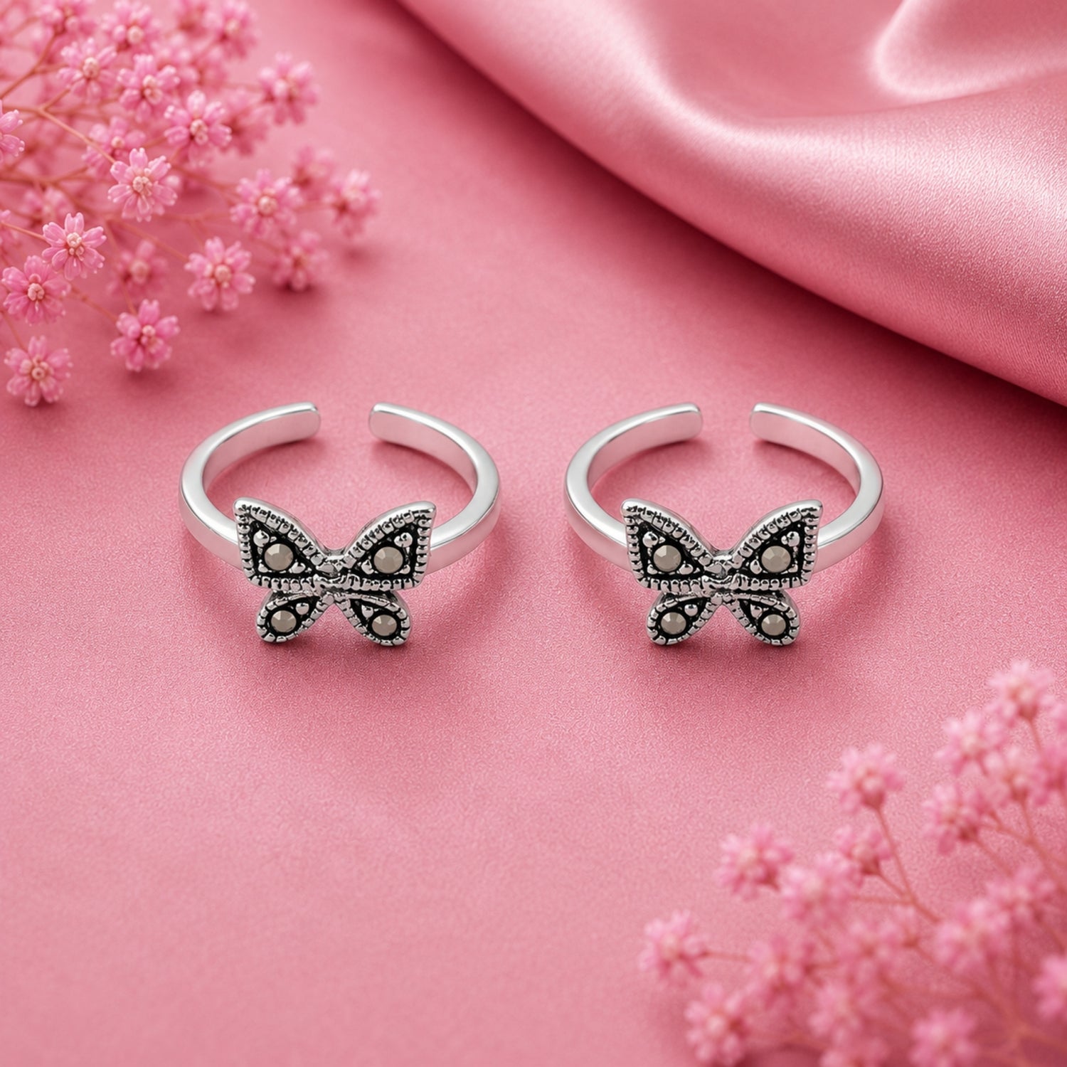 Silver Mariposa Adjustable Toe Rings