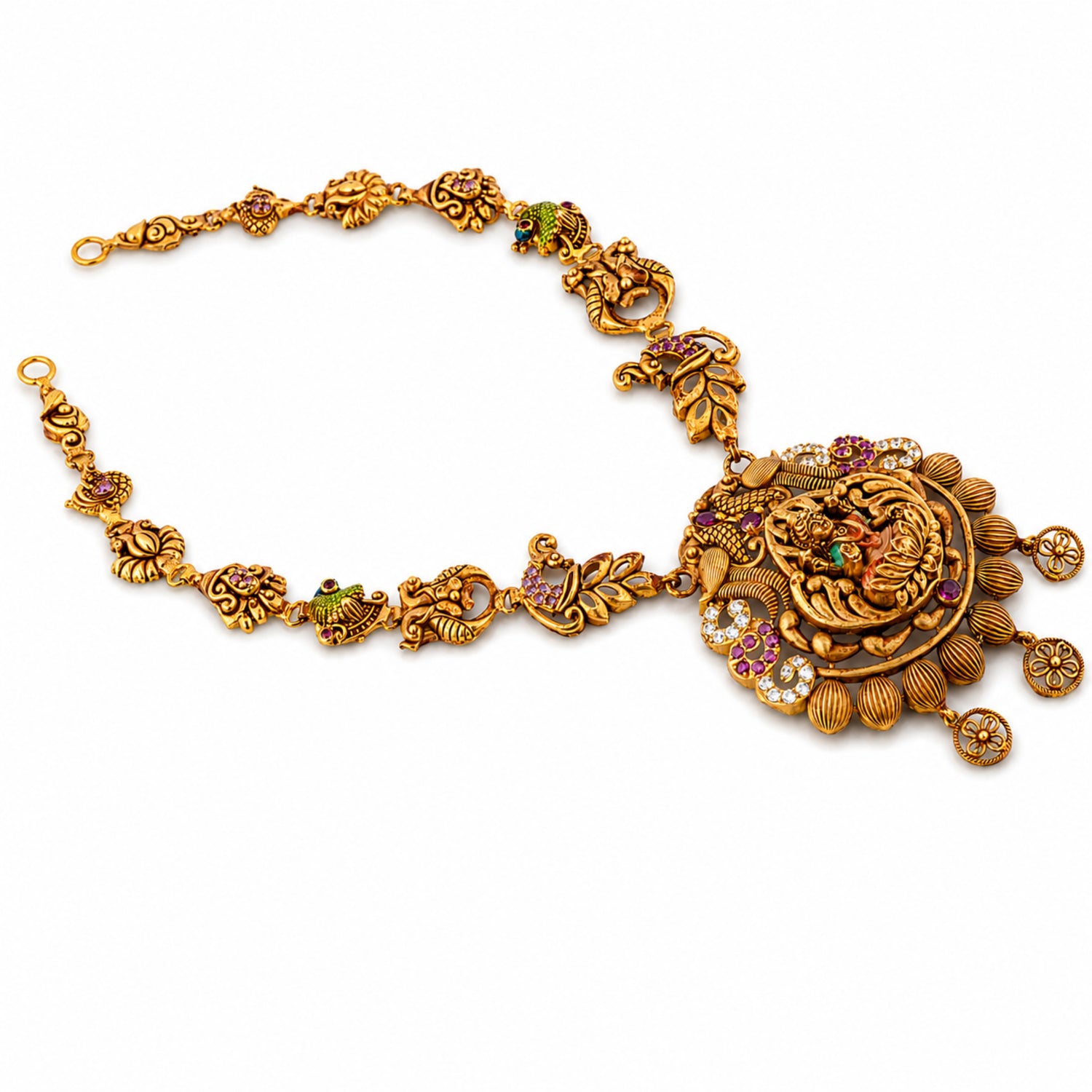 Mayura Lakshmi Antique 925 Silver Gold-Plated Necklace