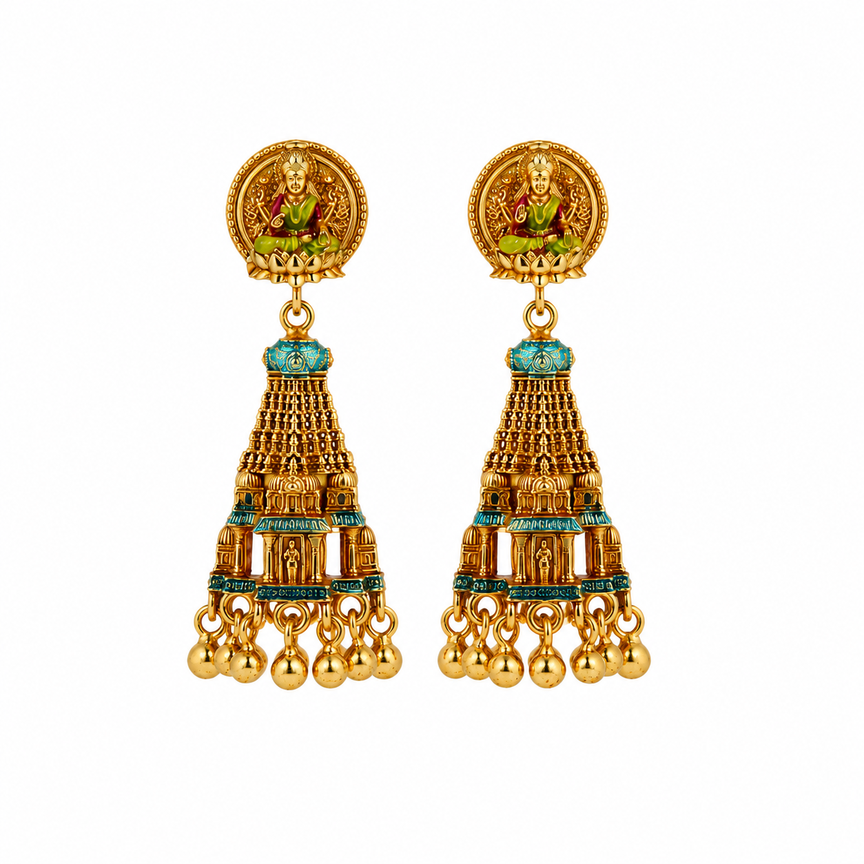 Heritage Lakshmi Tower Grid Gold-Plated 925 Silver Drops