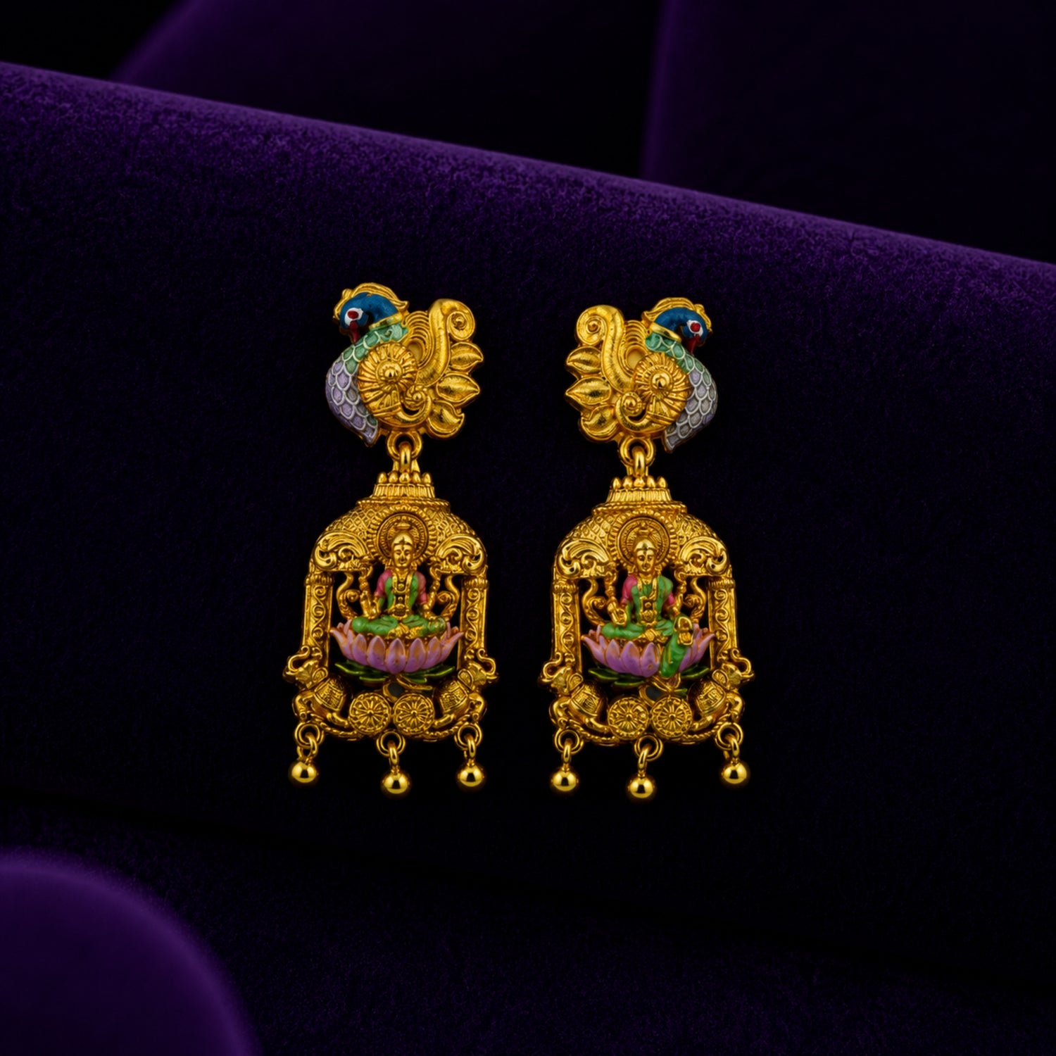 The Gaja Lakshmi Mayura Gold Polish 925 Silver Jhumka