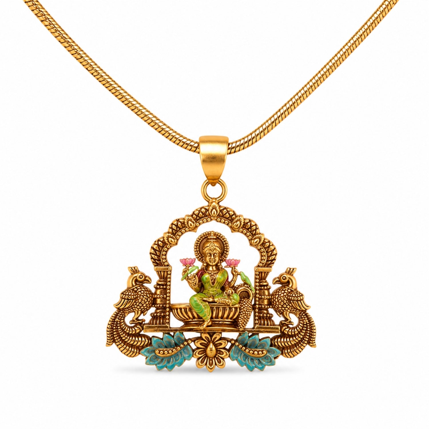 Divine Gold Plated 925 Silver Gajalakshmi Arch Pendant